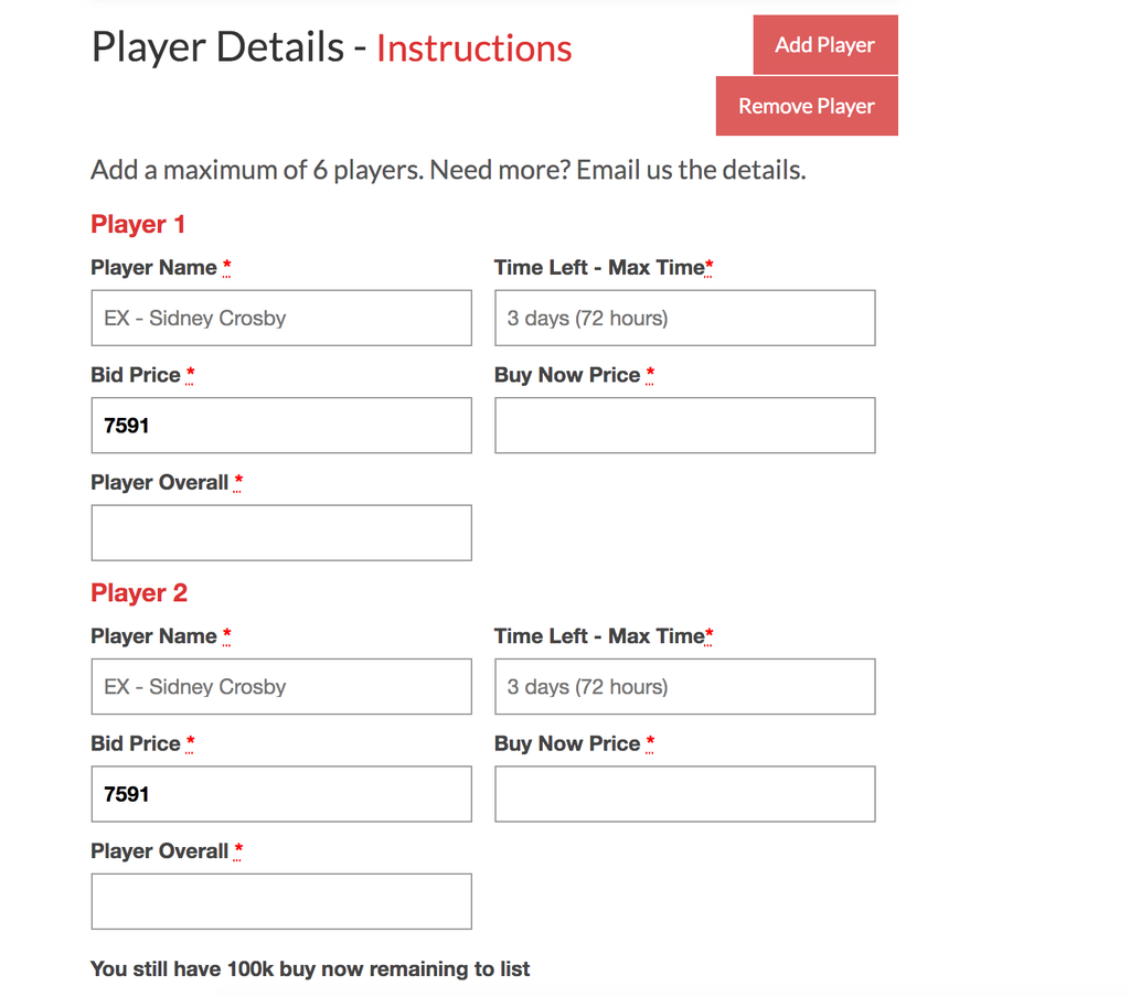 Step 3 - entering player details in the cart